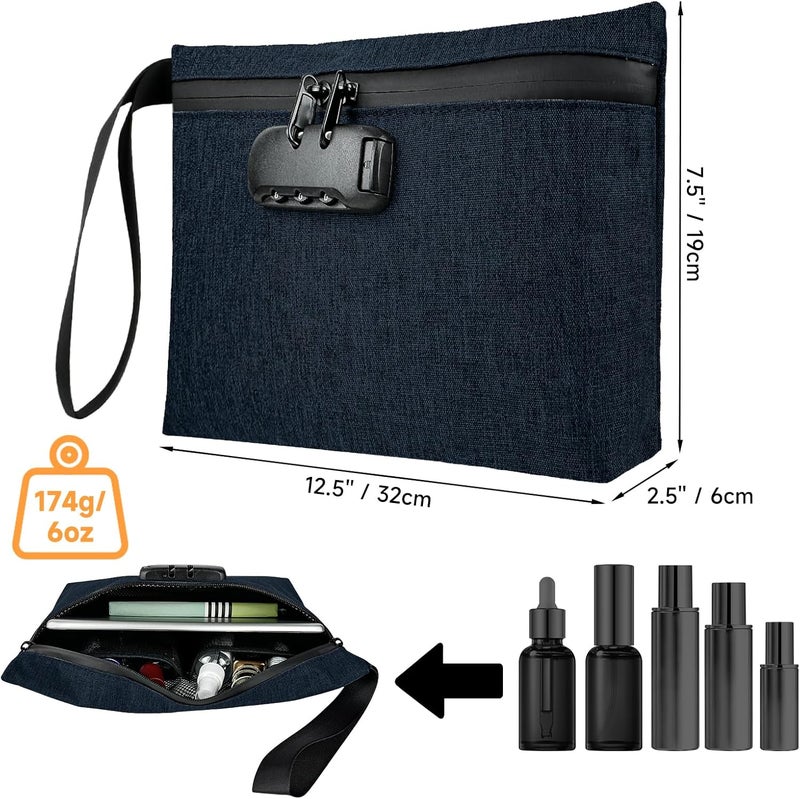 BOJLY Smell Proof Bag with Combination Lock 12.5 inch x 7.5 inch Waterproof Zipper Organizer for Travel Tote Bag Blue - Image 2
